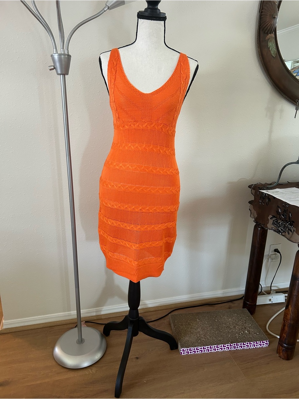 Vibrant Orange Knit Tank Mini Dress